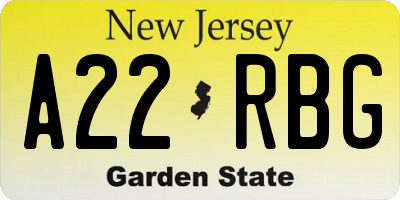 NJ license plate A22RBG