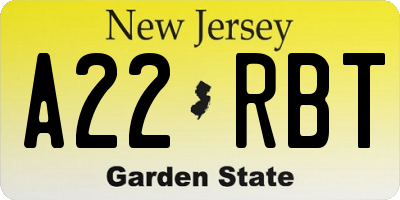 NJ license plate A22RBT