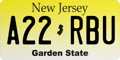 NJ license plate A22RBU