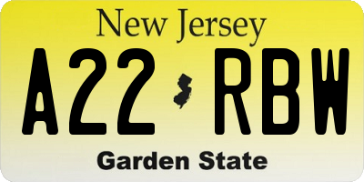 NJ license plate A22RBW