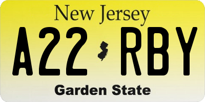 NJ license plate A22RBY