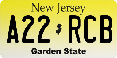 NJ license plate A22RCB