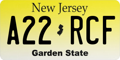 NJ license plate A22RCF