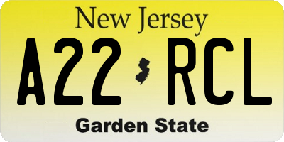 NJ license plate A22RCL