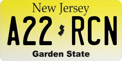 NJ license plate A22RCN