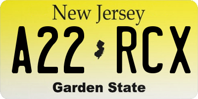 NJ license plate A22RCX