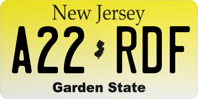 NJ license plate A22RDF