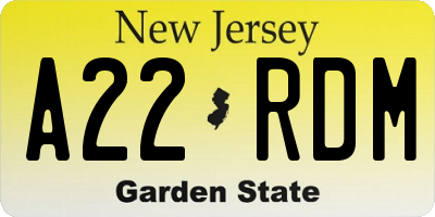 NJ license plate A22RDM