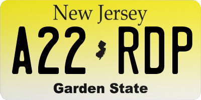 NJ license plate A22RDP