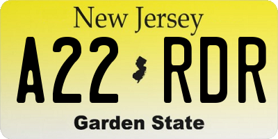 NJ license plate A22RDR