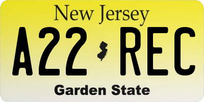NJ license plate A22REC