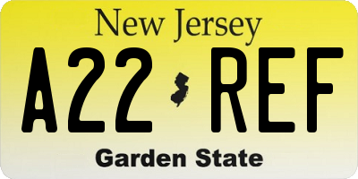 NJ license plate A22REF