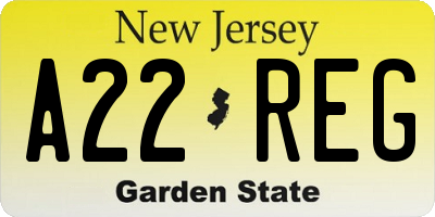 NJ license plate A22REG