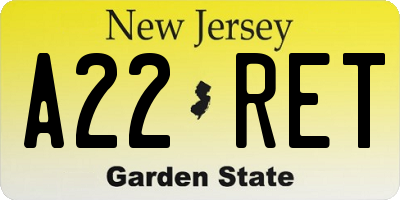 NJ license plate A22RET