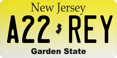 NJ license plate A22REY