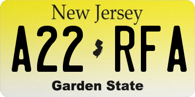 NJ license plate A22RFA