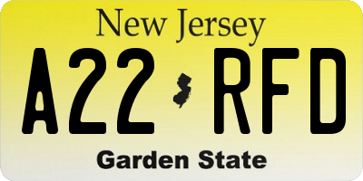 NJ license plate A22RFD
