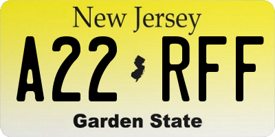 NJ license plate A22RFF