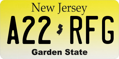 NJ license plate A22RFG