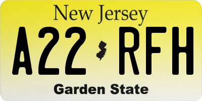 NJ license plate A22RFH