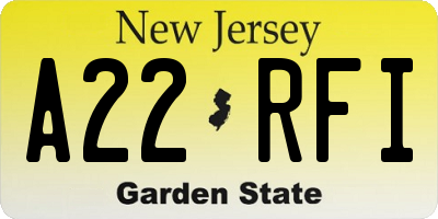 NJ license plate A22RFI