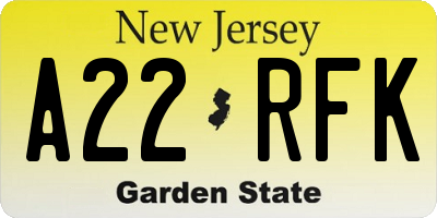 NJ license plate A22RFK
