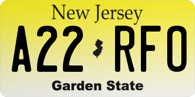 NJ license plate A22RFO