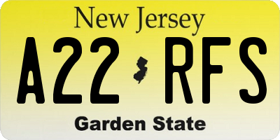 NJ license plate A22RFS