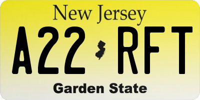 NJ license plate A22RFT