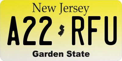 NJ license plate A22RFU