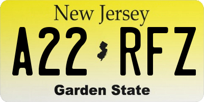 NJ license plate A22RFZ