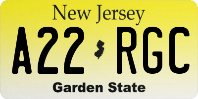 NJ license plate A22RGC