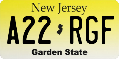 NJ license plate A22RGF
