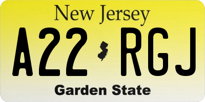 NJ license plate A22RGJ