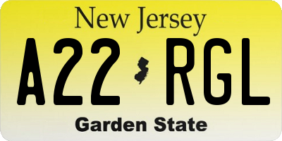 NJ license plate A22RGL