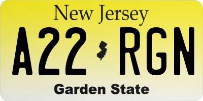 NJ license plate A22RGN
