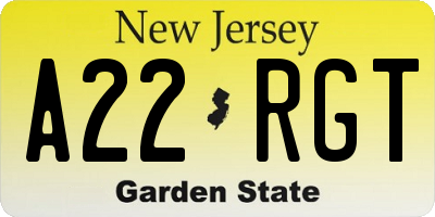 NJ license plate A22RGT
