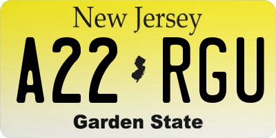 NJ license plate A22RGU