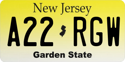 NJ license plate A22RGW