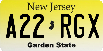 NJ license plate A22RGX