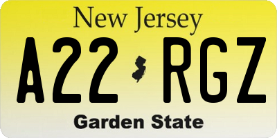 NJ license plate A22RGZ