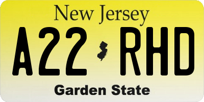 NJ license plate A22RHD
