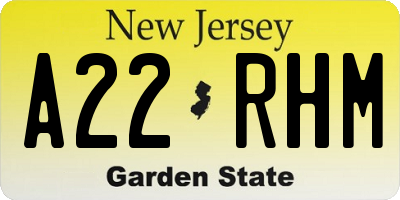 NJ license plate A22RHM