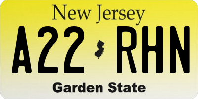 NJ license plate A22RHN