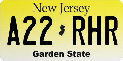 NJ license plate A22RHR