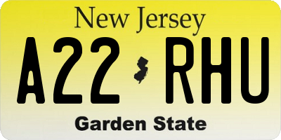 NJ license plate A22RHU