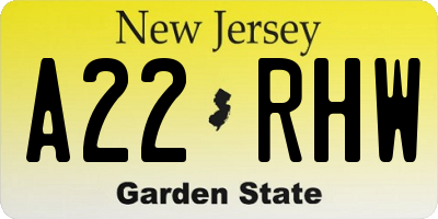 NJ license plate A22RHW