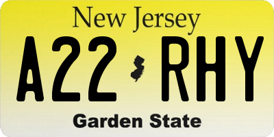 NJ license plate A22RHY