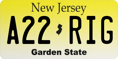 NJ license plate A22RIG