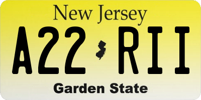 NJ license plate A22RII